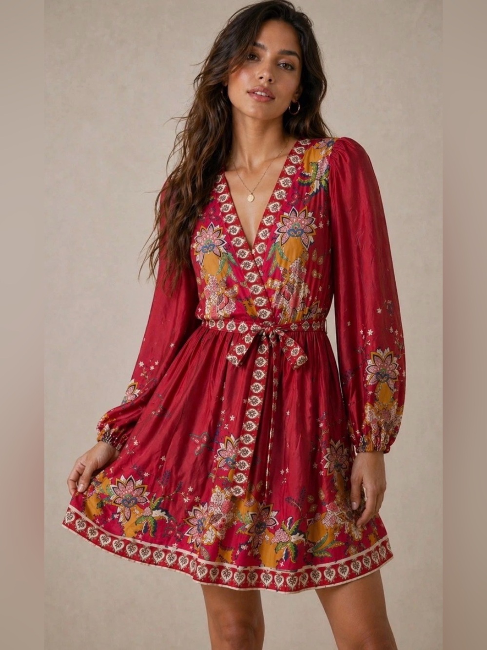 ANTONIO MELANI Red Floral Wrap Mini Dress